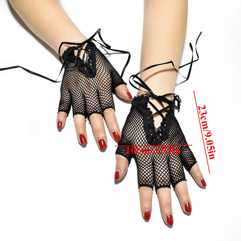 Fishnet Mesh Gloves Lace Wrist Band Mittens Goth Punk Rock Lolita Gloves Black Short Glove Half Finger Gloves Bride Party Gifts