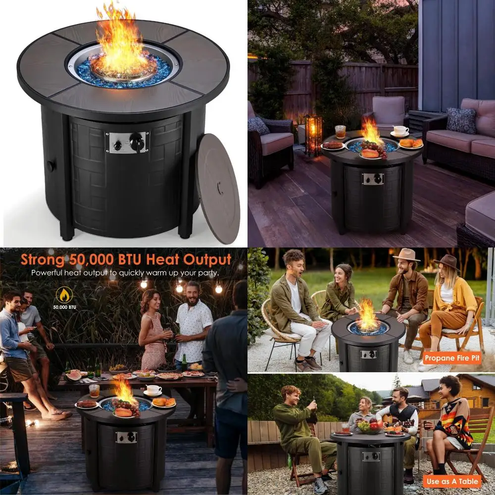 

Round 30-inch Propane Fire Pit Table with 50,000 BTU Auto-Ignition, Suitable for Outdoor and Indoor Use