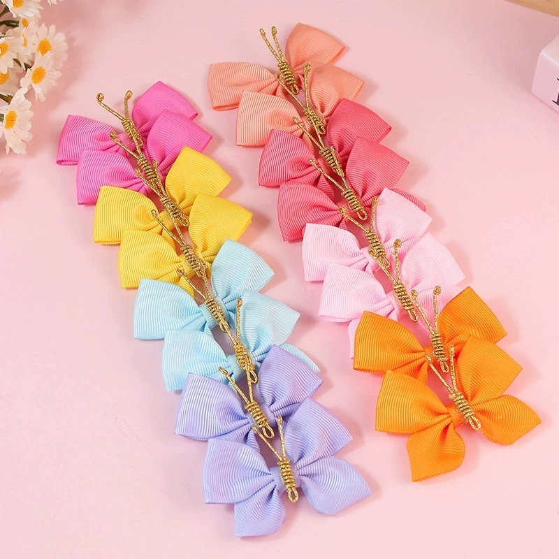 16 unids/set de horquillas con lazo de cinta de mariposa para niños, accesorios para bebés, lazo de grogrén, horquilla infantil, pinza para el pelo para niña, pasadores con lazo