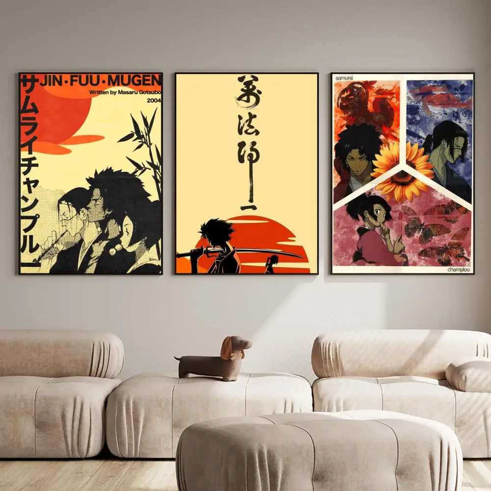 Pintura de Anime S-Samurai Champloo, caligrafía, arte de pared estético moderno, estampado moderno para dormitorio, decoración del hogar, regalo