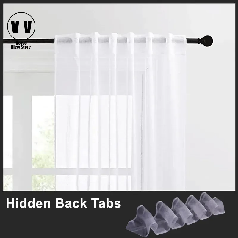 

Hidden Back Tabs Curtains Super Soft Snow Pure White Window Tulle Wave Curtains for Living Room Big Chiffon Sheer Voile Bedroom