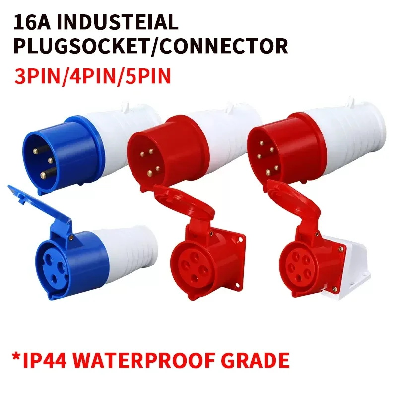 Industrial plug and socket waterproof connector 3PIN 4PIN 5PIN 16A IP44 waterproof electrical connection wall mount socket