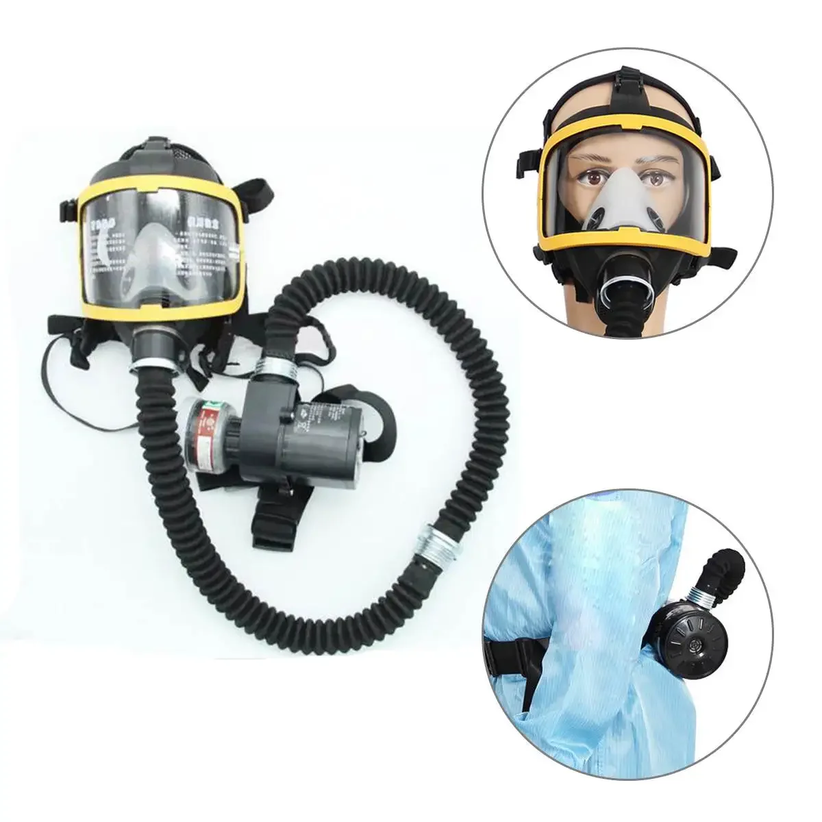 Workplace Safety Protective Electric Constant Flow Supplied Air Fed System Respirator Full Face Gas Mask And Fan Accessory