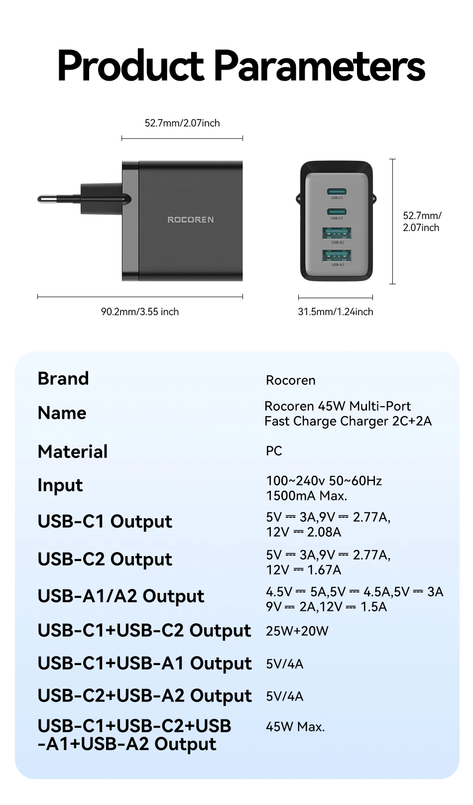 Rocoren 45 W GaN Ladegerät Mehrere PD Schnellladung USB Typ C Ladegerät Schnellladung für iPhone 16 15 iPad Pro Max Samsung Xiaomi – Detail 12