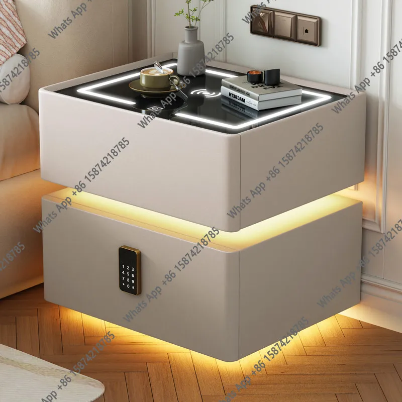Suspended bedside table Smart wireless charging Bluetooth stereo with light and lock Multifunctional simple modern creative leat
