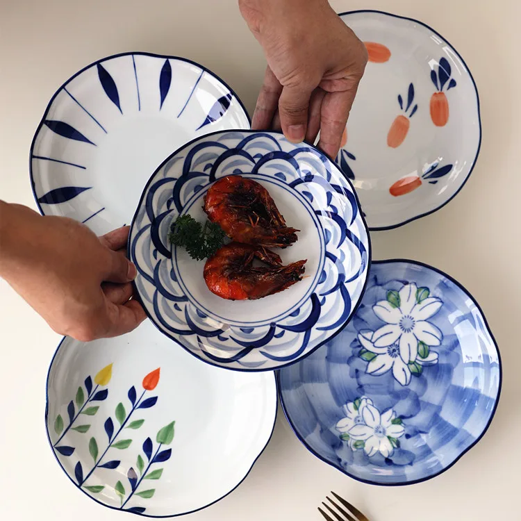 

Креативная расписанная вручную глубокая тарелка для ужина (75 дюймов), японская, для домашнего использования, круглая тарелка для риса, посуда