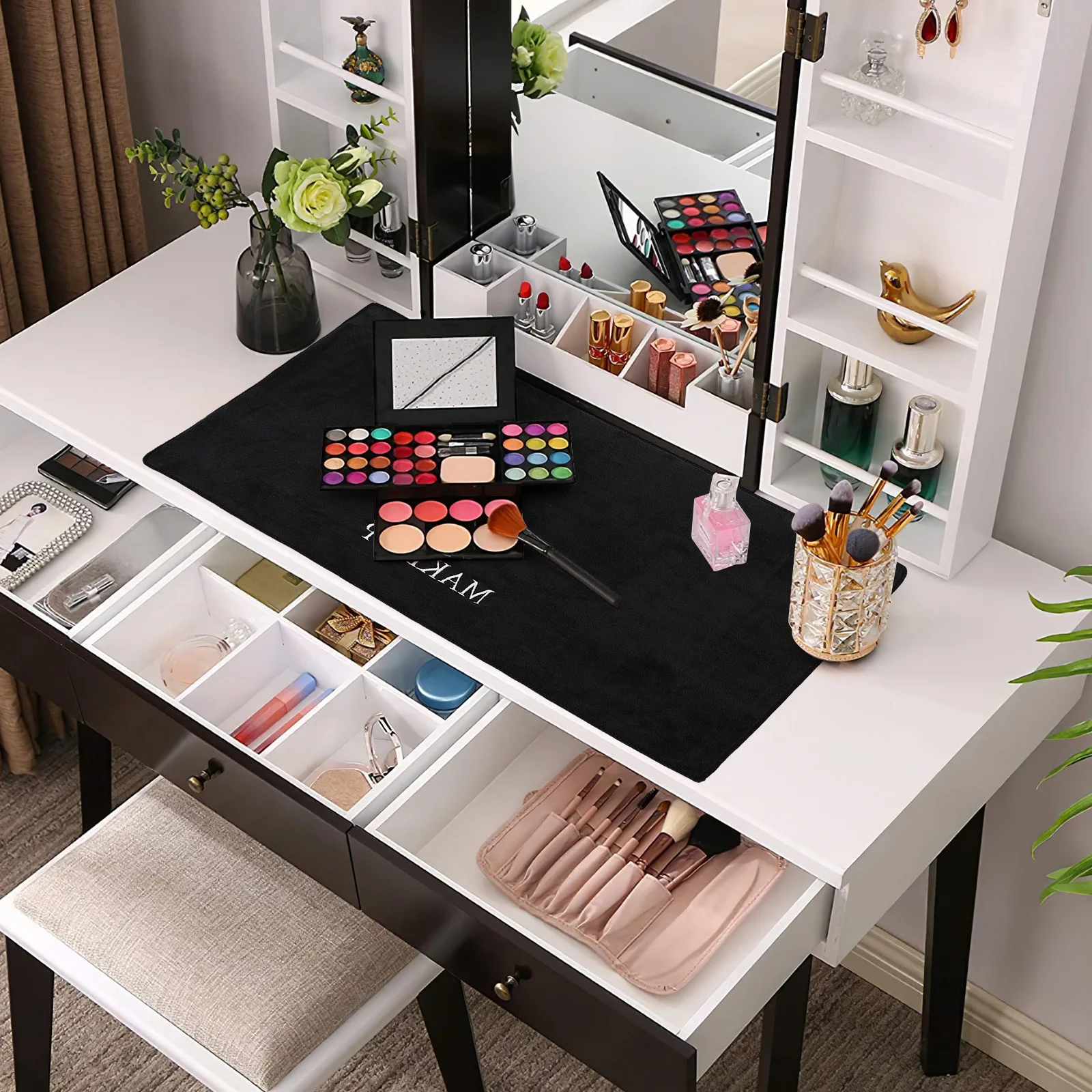 

Multi-Functional Vanity Mat for Bedroom Elegant Design Easy to Clean Surface Ideal for Makeup Desk Bathroom Table Use