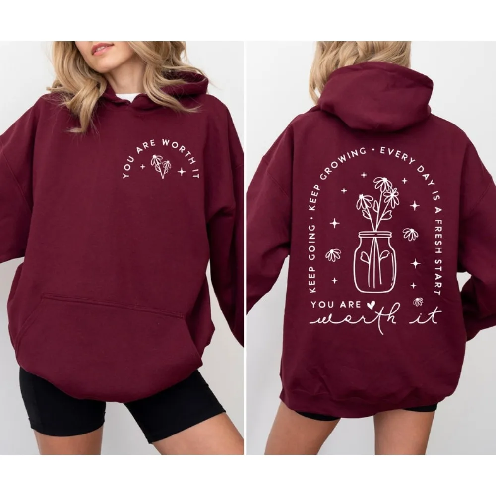 당신은 그럴 만하다 후드티 계속 가는 것이 필요하다 후드티 긍정적인 인용문 동기 부여 후드티 자기 사랑 영감을 주는 겨울 풀오버