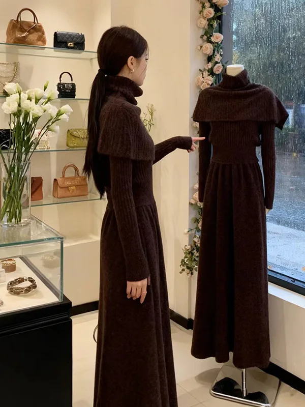 

Korean Style Fashionable Knitted Women's Set Elegant Autumn Skirt Matching High-End Feeling New Design Versatile Two-Piece Suit