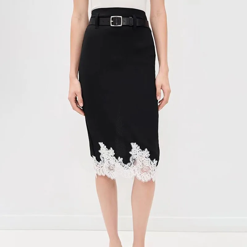 2026, New Style, Women's Half-Dress, Lace-embroidered Black and White Contrasting Short Dress, High-Quality Straight Skirt, Y2K