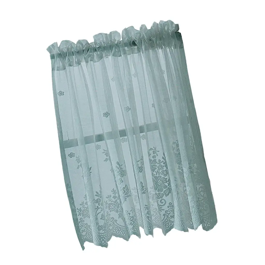 Embroidered Fabric Lace Window Tier Short Valance Curtain Sheer Panel for Kitchen Cafe Small Balcony