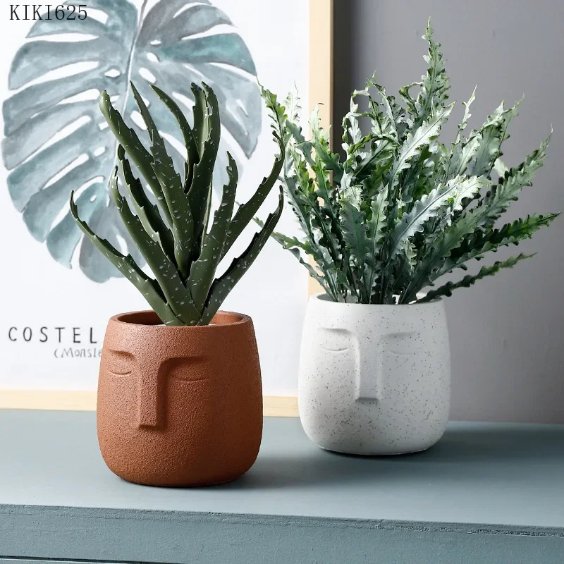 European Character Avatar Face Ceramic Flower Pot Succulents Potted Human Head Vase Flower Pot Countertop Living Room Decoration