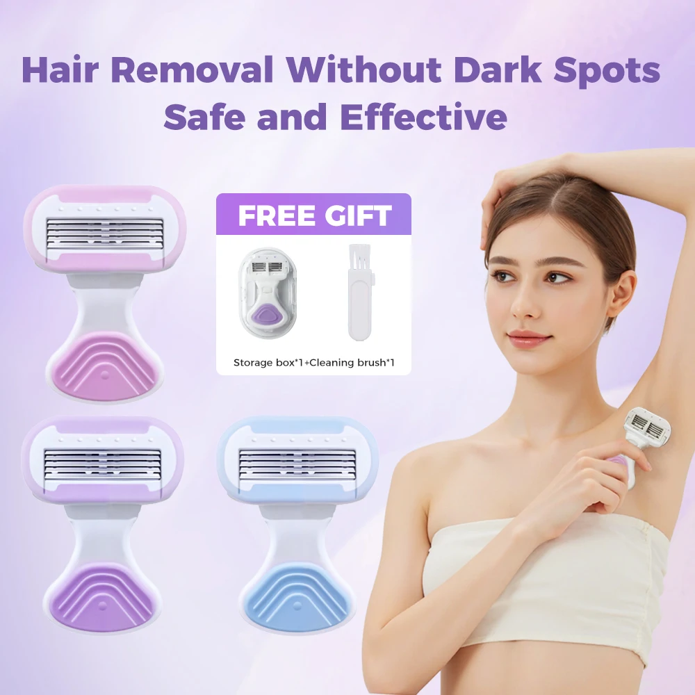 

Гладкие бритвы для женщин, безопасное средство для удаления волос на лице 360° ° Смазка Алоэ Вера Strip Бикини Мини-бритва с коробкой для хранения