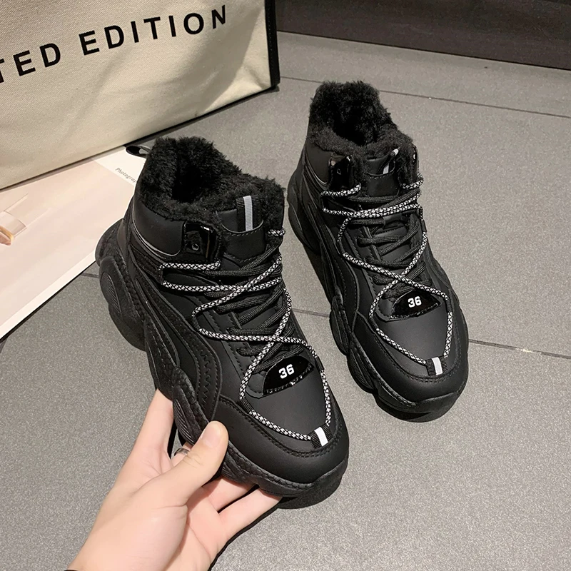 STRONGSHEN Women Casual Platform Shoes Keep Warm Comfortable Outdoor Reflective Lace Up Sneaker Zapatillas Mujer Leisure Shoes