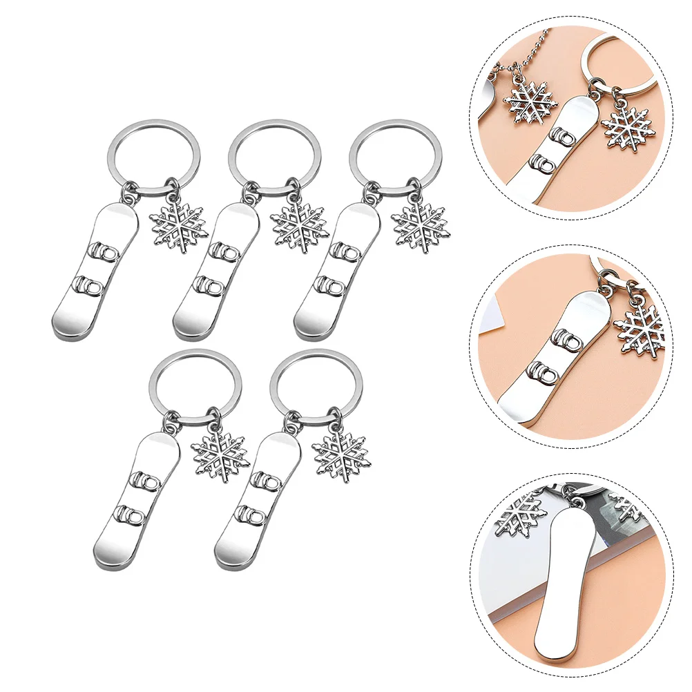 5 Pcs Snowboard Keychain Portable Skis Pendant Adorable Sled Ring Hanging Zinc Alloy Bag Child