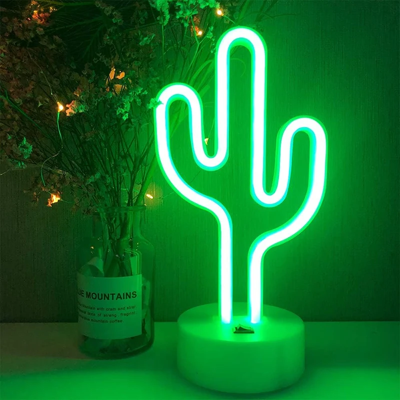 Cactus LED Neon Sign Lights, USB & Battery Powered Table Lamp, for Winter,Christmas,Bedroom,Game Room, Birthday,Party,Home Decor