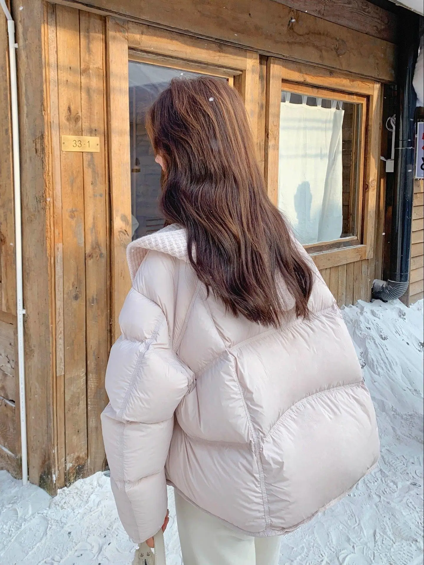 Staccabile lavorato a maglia con cappuccio rosa invernale da donna New Sle Cloud Puff caldo cotone Jaet Cappotto di cotone Capispalla Thiened Long Sl...