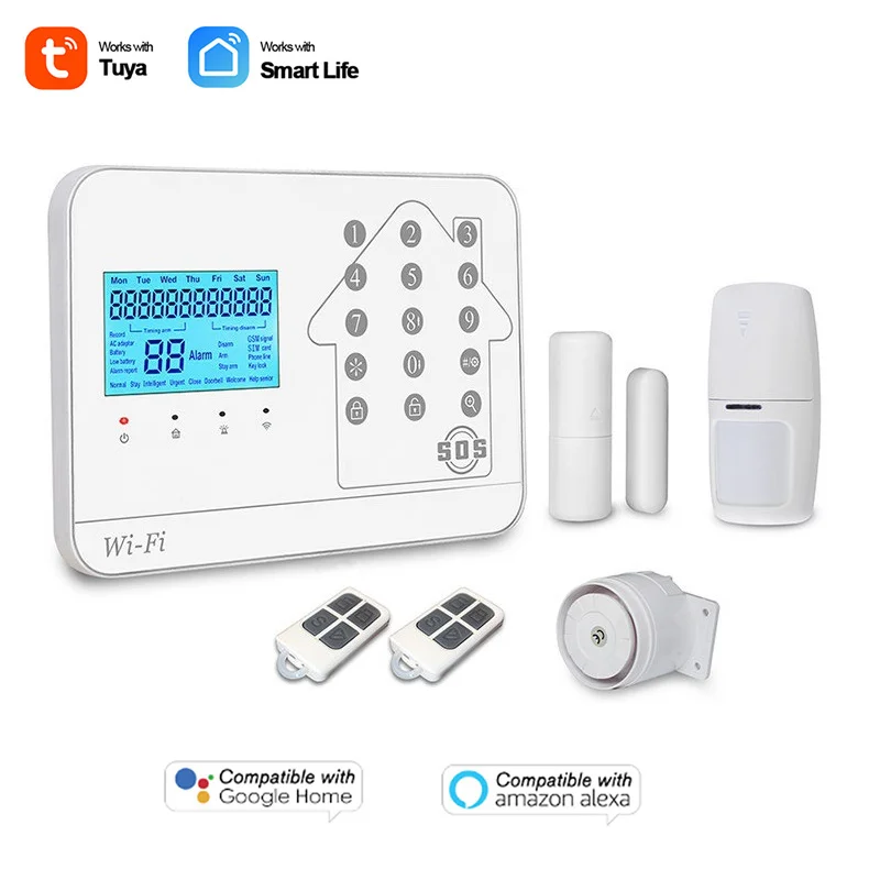 

433MHz Wireless Home Burglar Securlty Alarm System WIFI+GSM+PSTN Anti-theft Alarm Tuya Smart Timing Arm/Disarm Voice Control