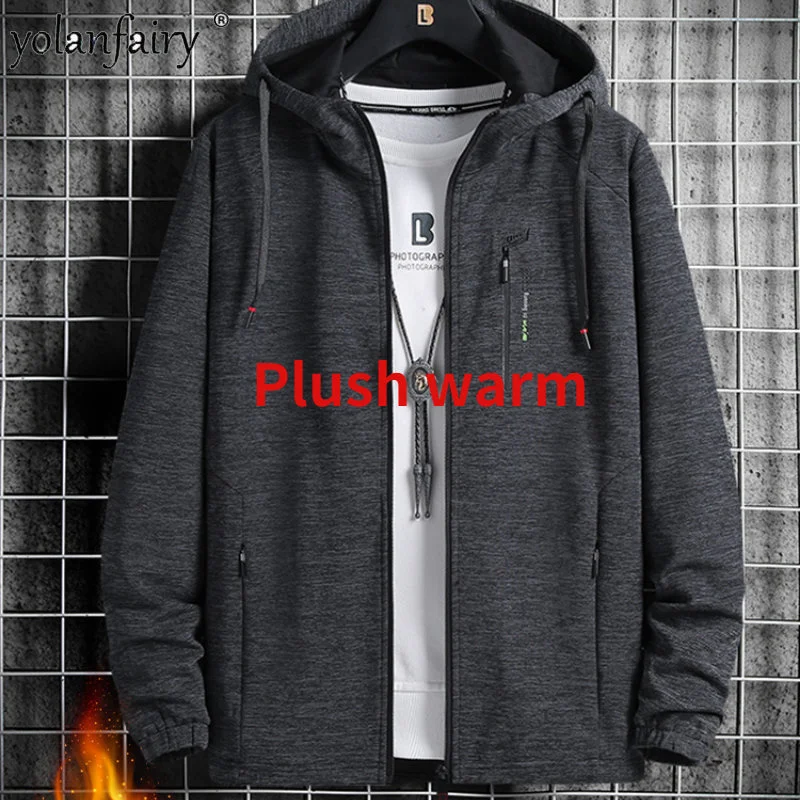 8XL Mens Jacket Sports Spring Oversized Cardigan Autumn Winter Plush Sweater Loose 's Hooded Coat Top F