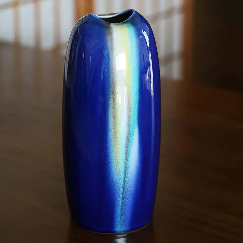 In-Stock Japanese Import Kutani Ware Illusion Glaze Blue Aurora Ceramic Vase Desktop Ornament Art Flower Vessel