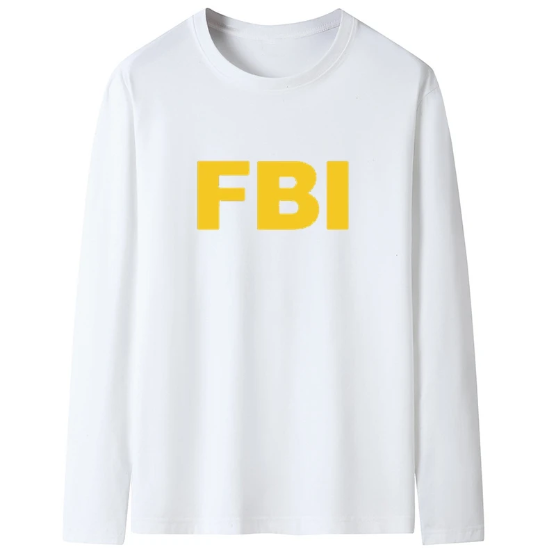 2024 Spring and Autumn Long Sleeve T Shirt Men Printed Round Collar Cotton Mens Casual Slim Fit Raglan T-Shirts FBI Tops