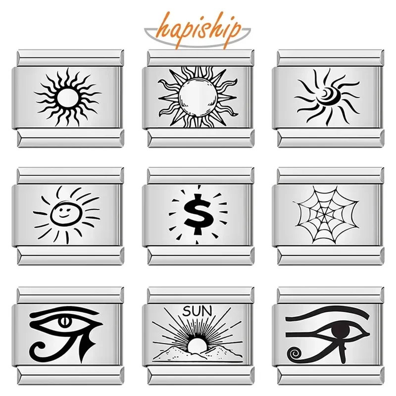 Hapiship 2023 Fashion New Top Stainless Steel Sun Eye Charm Italian Links Fit 9mm Bracelet DIY Making Jewelry DJ106-B