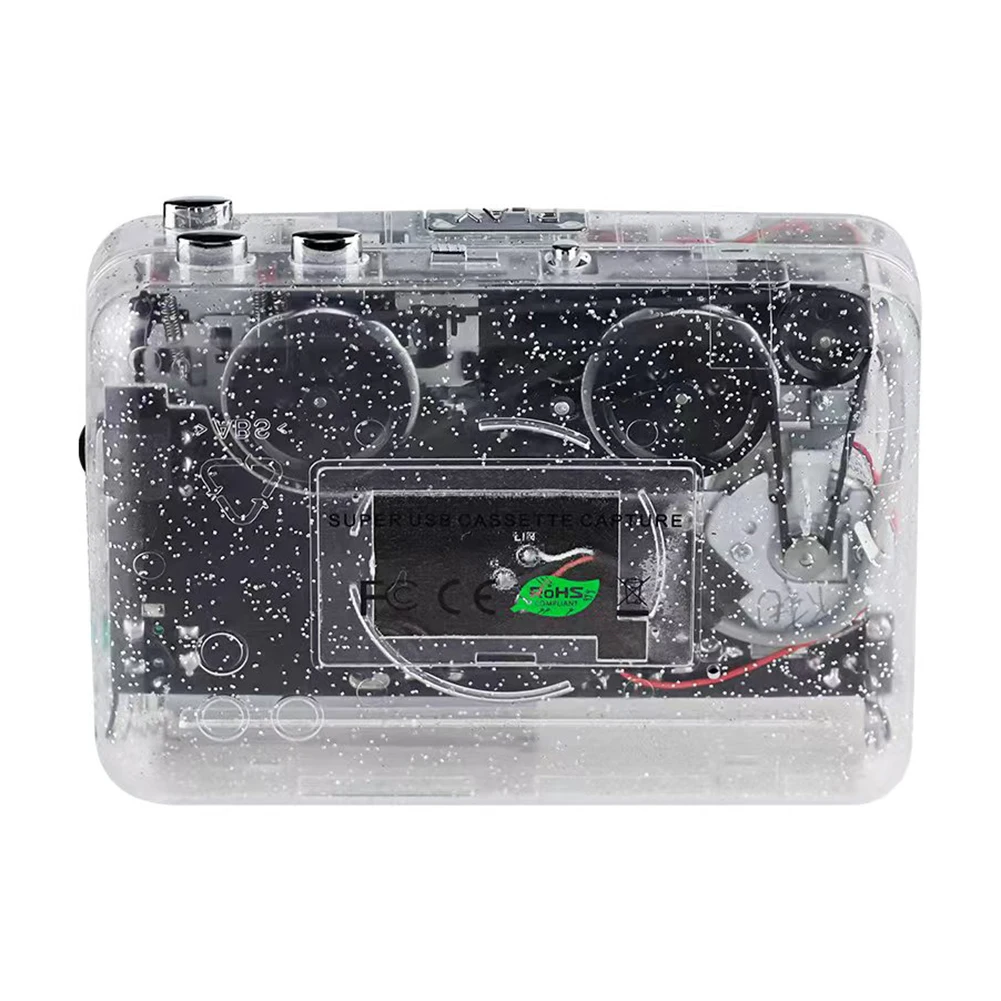 Cassette Player Full Transparent Shell English Listening Tape Player Plug and Play Tape Signal Converter for Music Listening