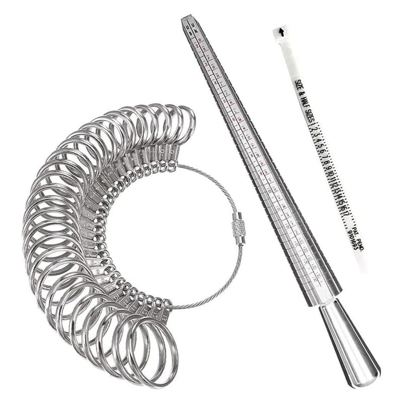 3PCS Ring Sizer Measuring Tool Kit Ring Gauges With Finger Sizer Mandrel Ring Sizer For Jewelry Sizing Measuring, Easy To Use