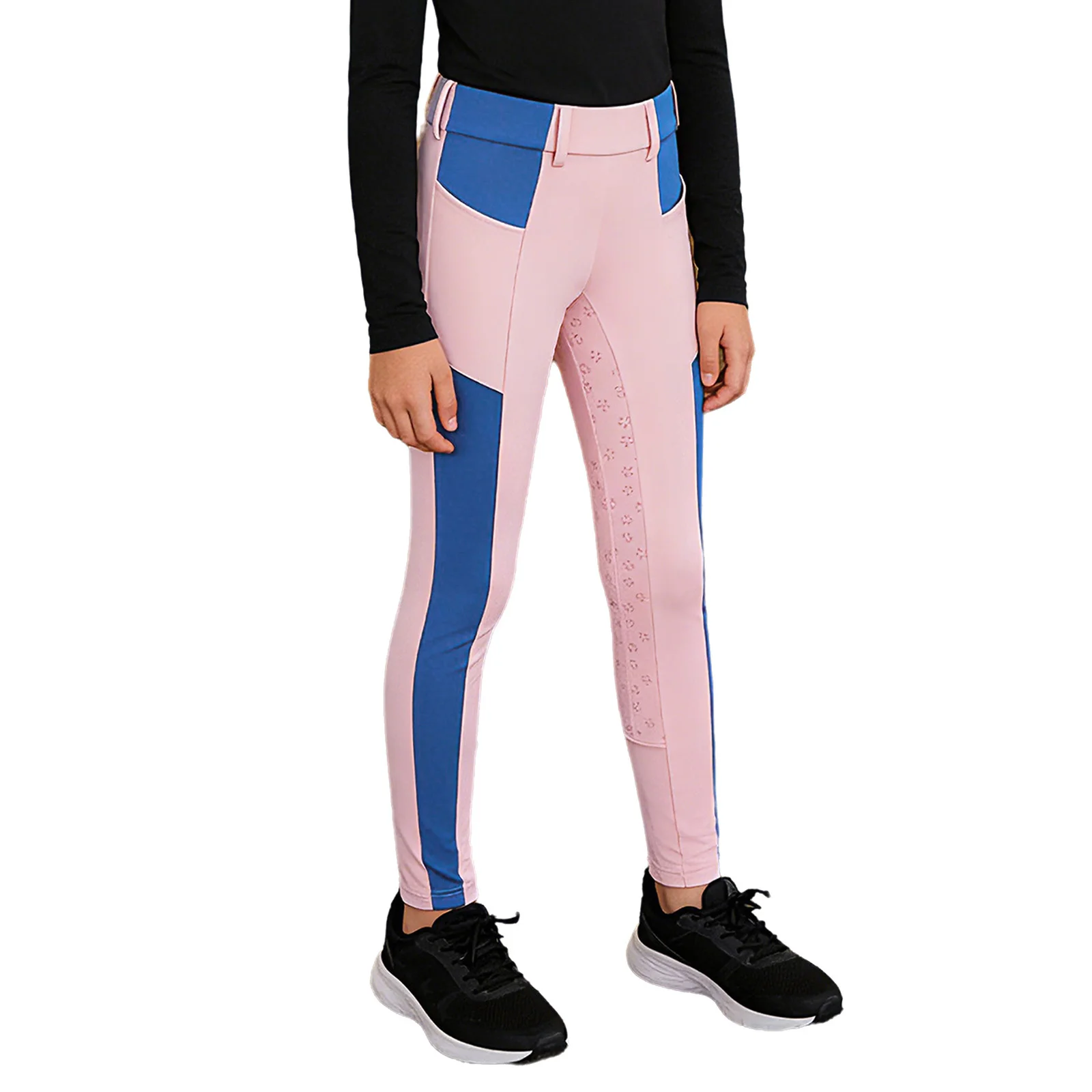 Pantaloni Sportivi per Equitazione per Bambini e Ragazzi, Leggings Equestri Antiscivolo a Blocco di Colore per Palestra, Ciclismo e Uso Quotidiano