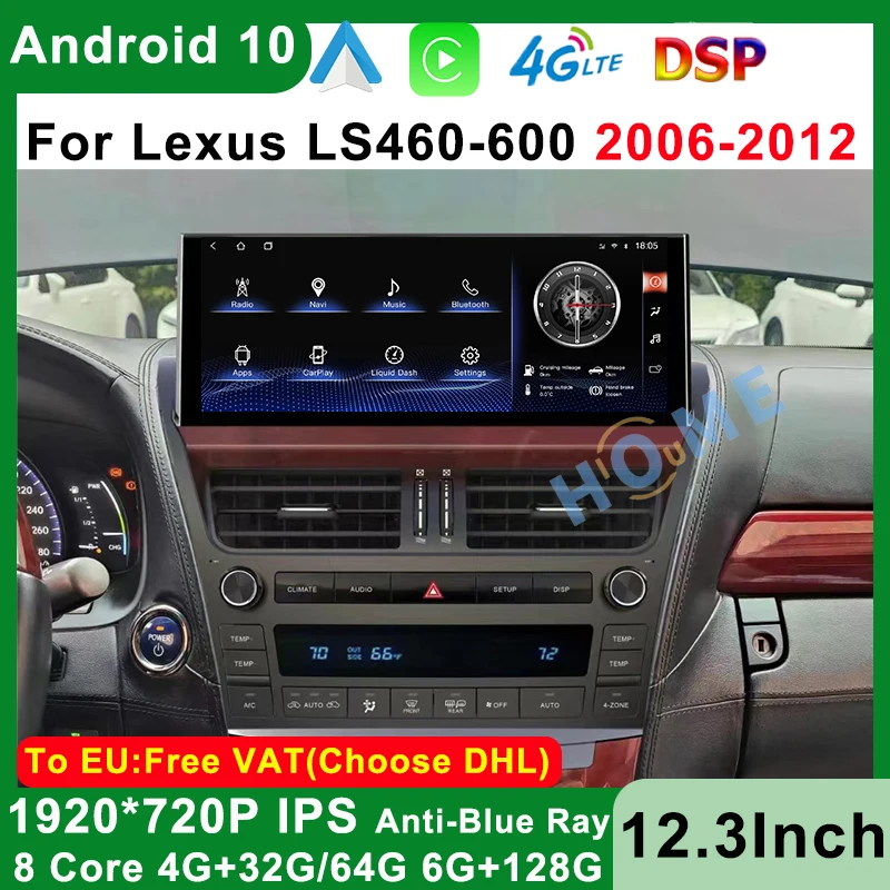 

12.3 Inch Android 10 6G+128G Car Multimedia Player CarPlay Auto Radio For Lexus LS LS460 LS600H 2006-2012 WiFi 4G GPS Navigation