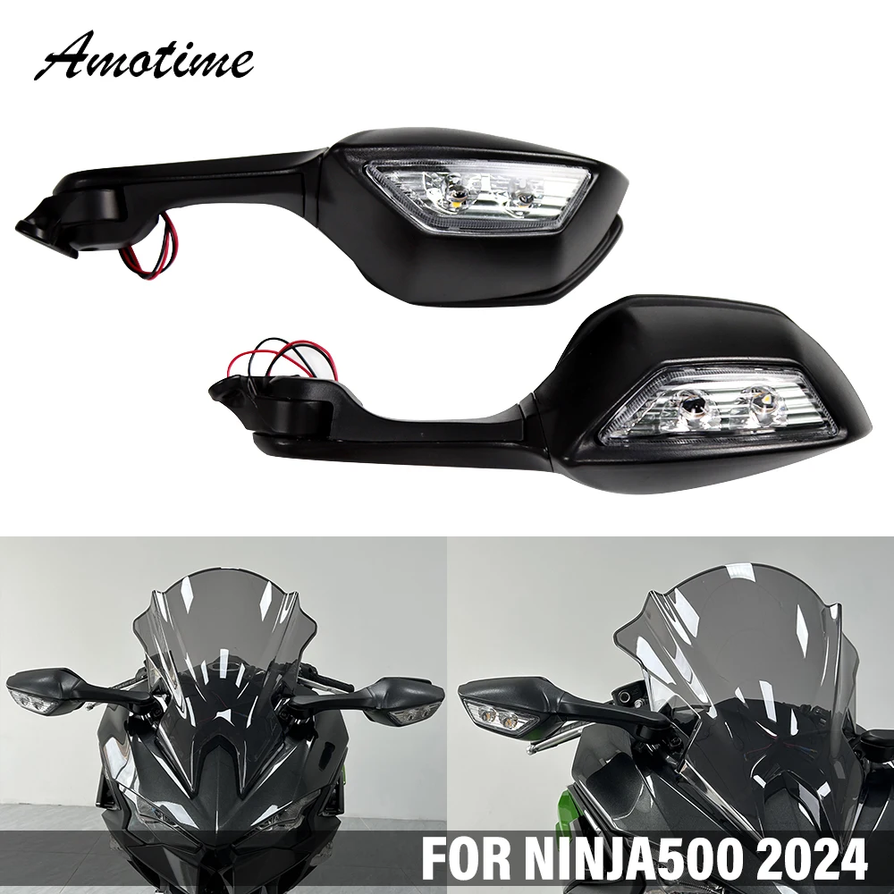 Motorcycle Rearview Rear View Side Mirrors with LED Turn Signal Light For Kawasaki Ninja 500 Ninja500