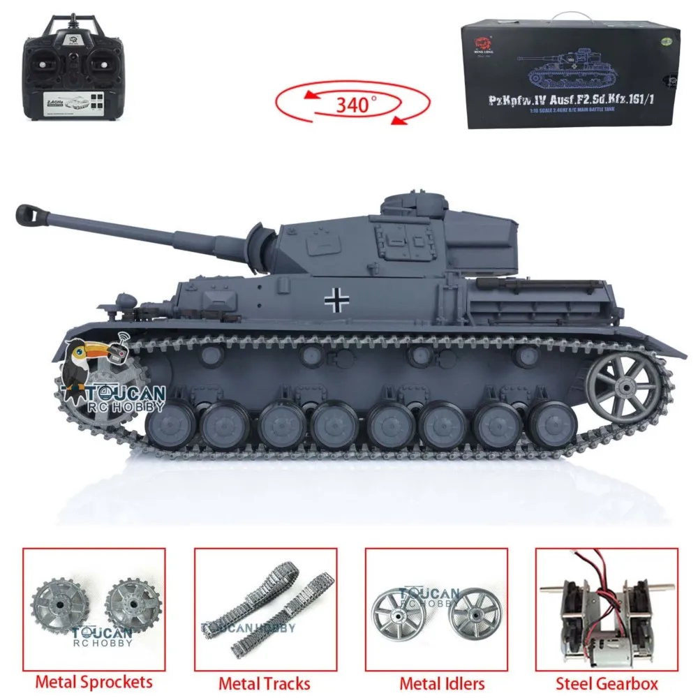 Giocattoli Heng Long 1/16 7.0 Tedesco Panzer IV F2 Versione aggiornata Carro armato RC 3859 Tracce in metallo BBs Shoot Veicoli da battaglia blindati TH17398