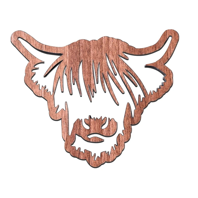 Animal Design Wooden Coasters,Wooden Highland Cow Coasters,4 PCS Scottish Highland Cow Coasters, Coasters With Base Durable