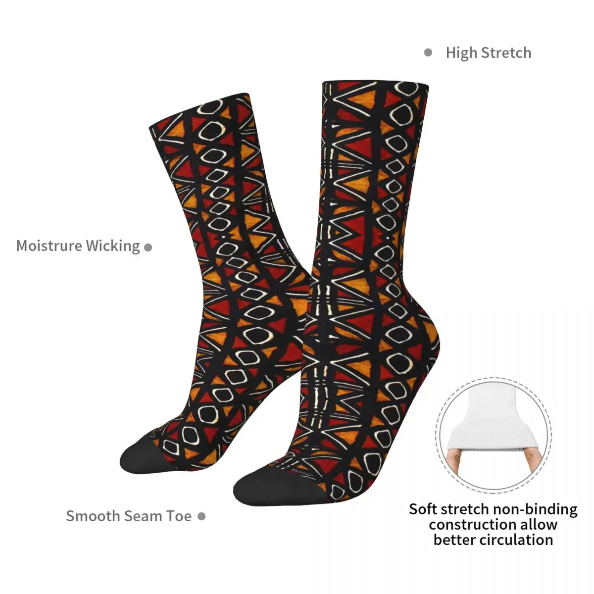 African Bogolan Mudcloth Pattern 1 Socks Harajuku Sweat Absorbing Stockings All Season Long Socks for Unisex Birthday Present