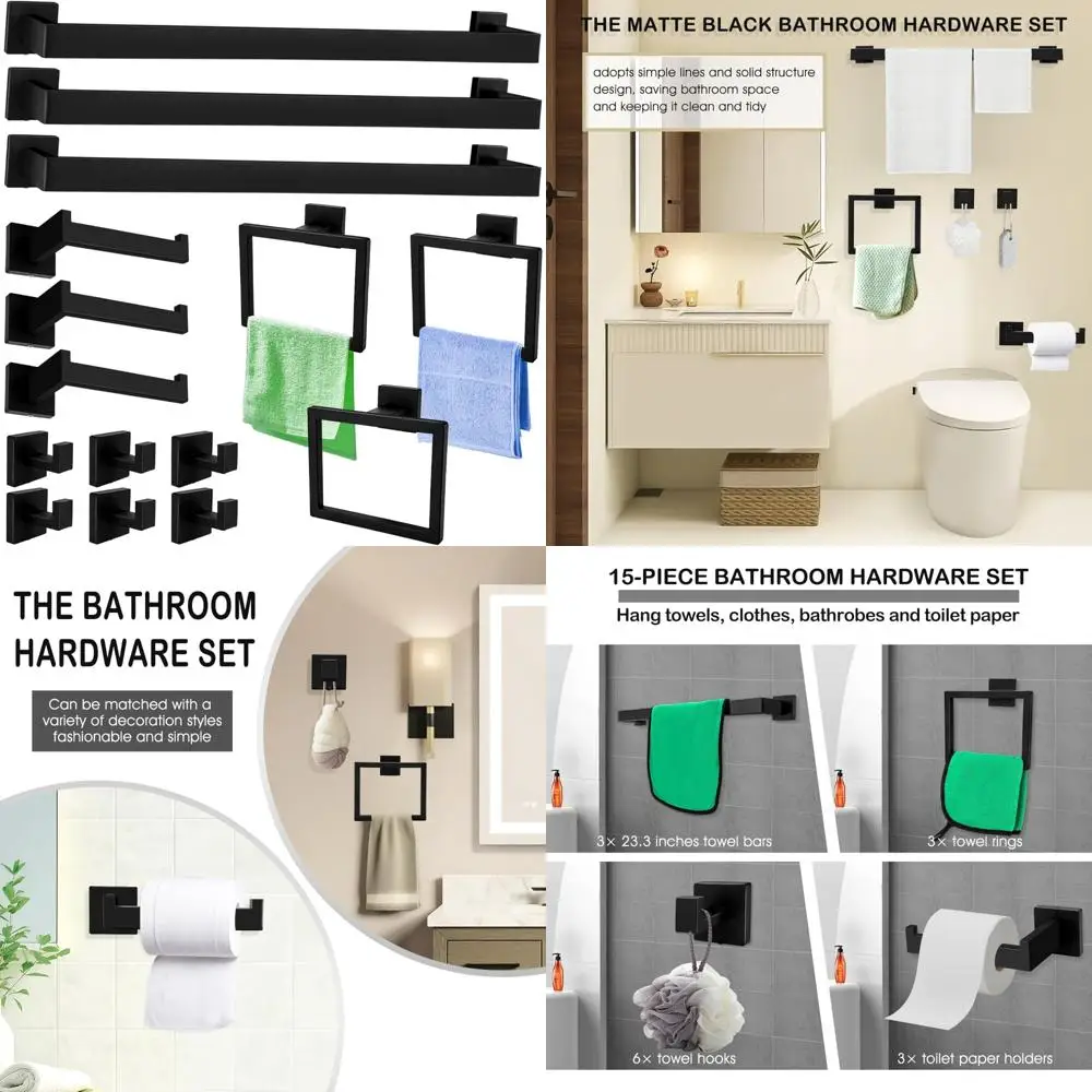 

Matte Black Bathroom Hardware Set, 23.3 Inch Towel Bar, Square Towel Rack, Stainless Steel T, Modern Bathroom Accessories