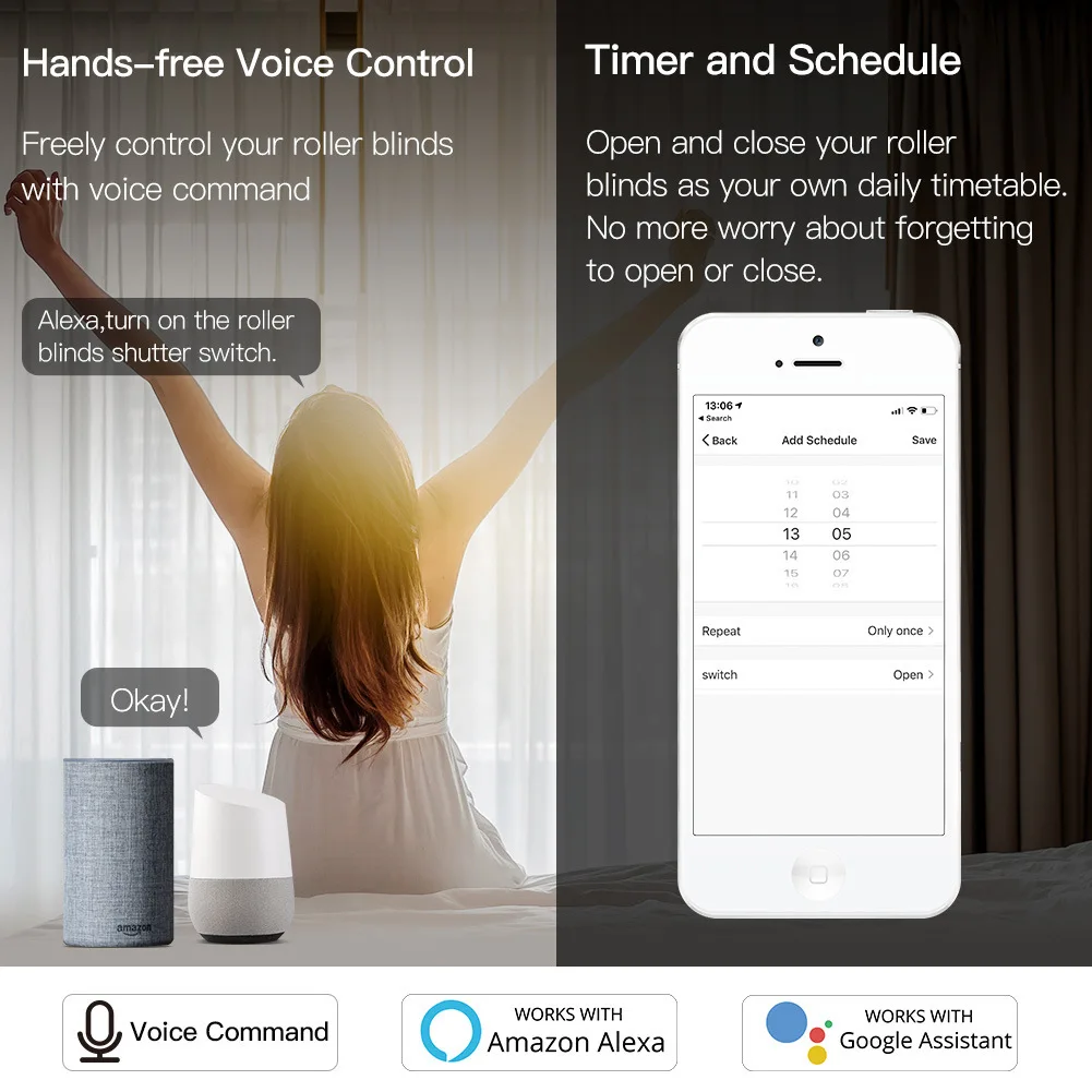 Tuya Intelligent Solution RF Hidden Curtain Switch APP Remote Control Timing Control Support Alexa