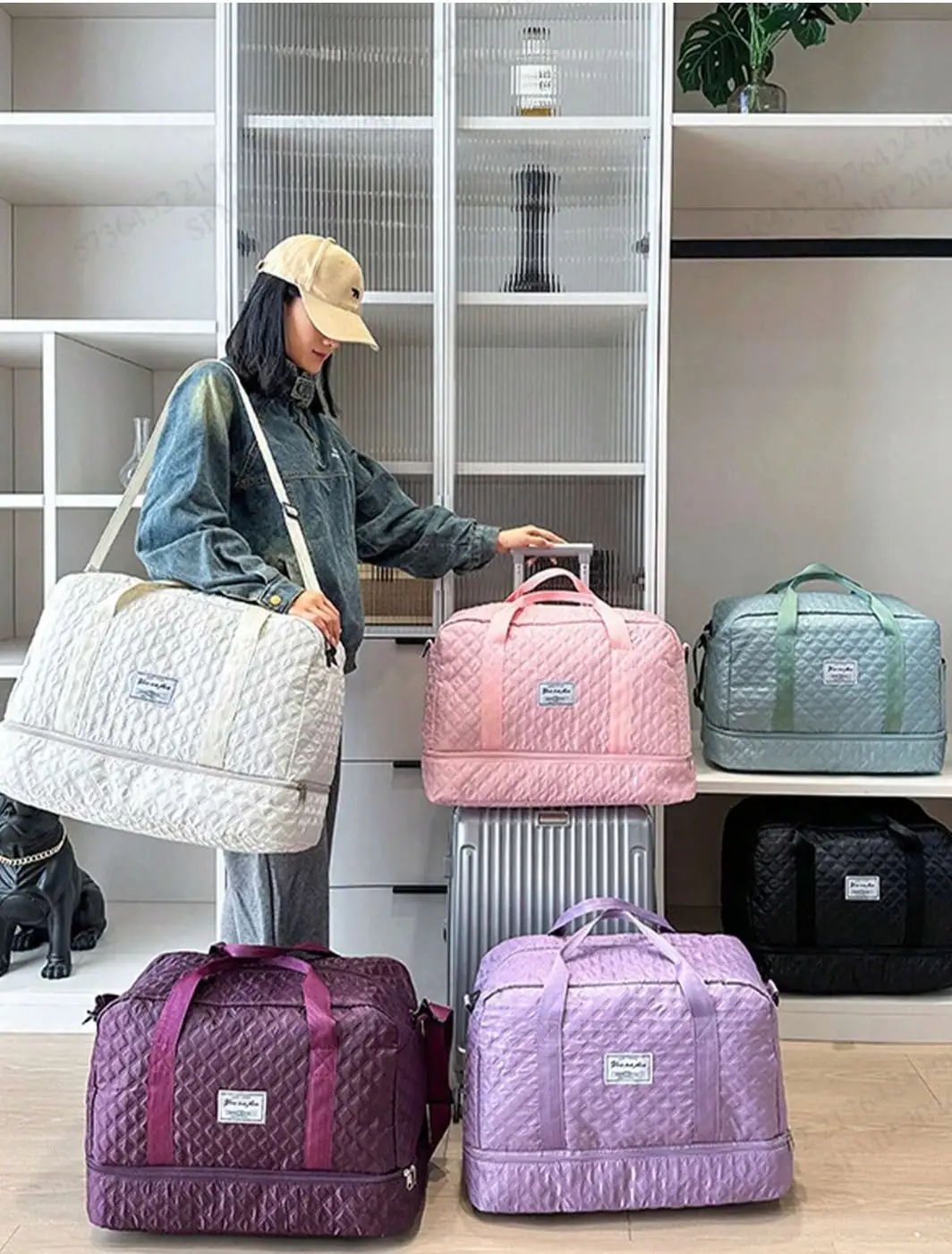 Luxury Large Travel Bag 2011.8" Crossbody Tote Wet Dry Pocket Dual Side Slots Gym Overnight Hospital School Luggage Fits Suitcase Travel Holiday