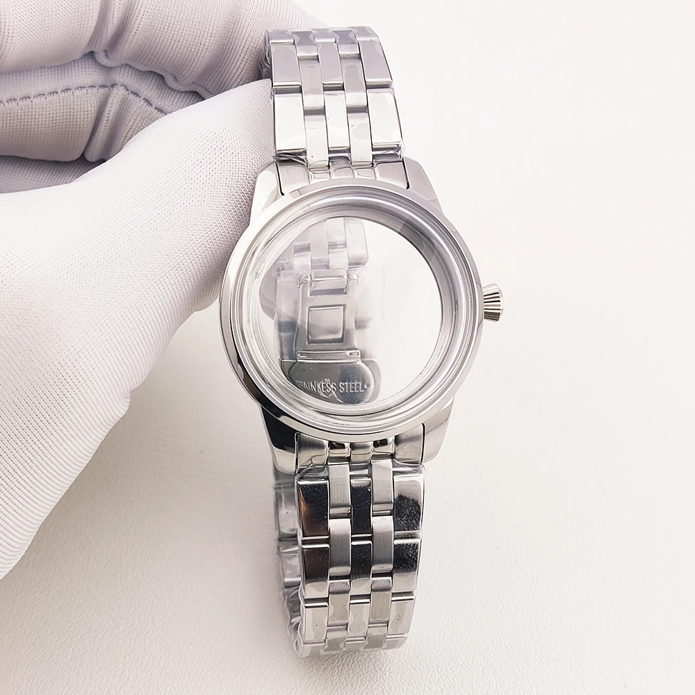 33mm Arch Glass Watch Case nh35 Case Silver Cocktail Case for NH35/NH36/NH38/NH70 Movements fit 28.5mm Dial