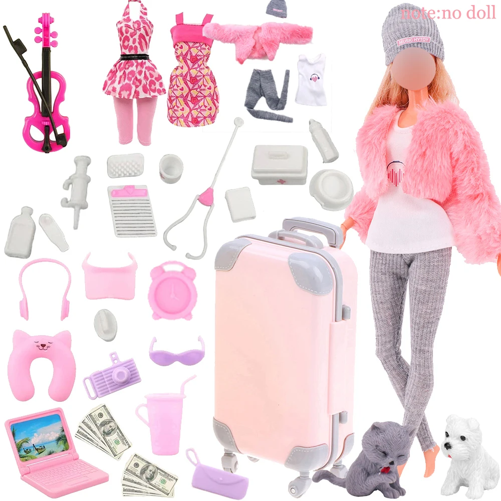 

Pink Doll Clothes Shoes Accessories Travel Suitcase Toys Fit 18Inch Doll for Barbies Doll,1/6 BJD&Blythe Toys For Girls