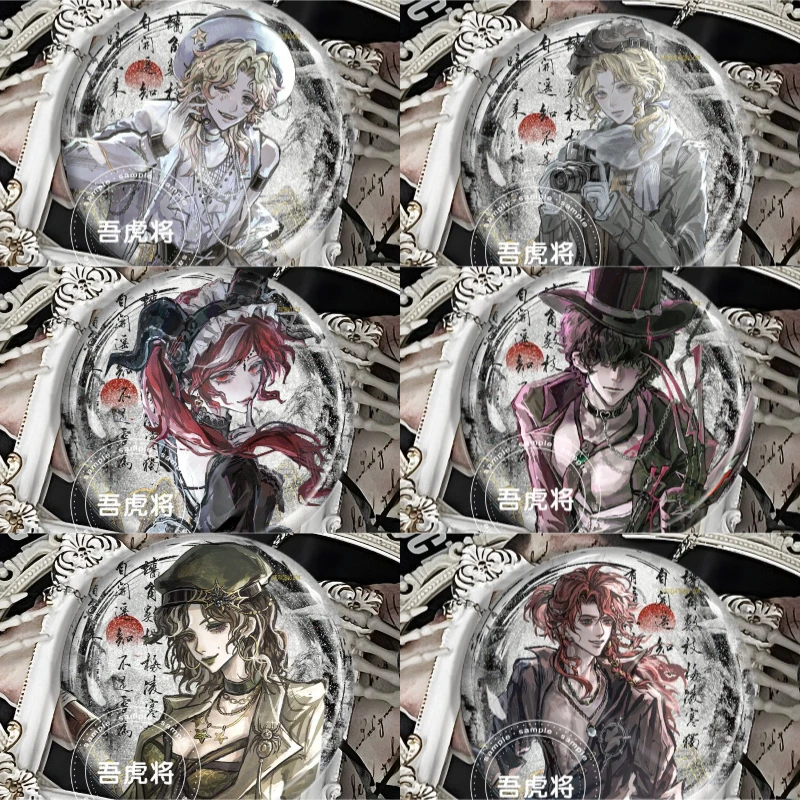 Identity V Ink‑wash Style Round Badge Journalist Priest Composer Brooch Game Character Lapel Pin Anime Collectible Cosplay Gift