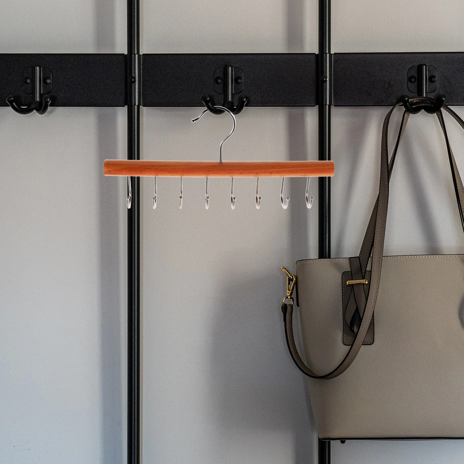 

Wooden Multifunctional Hanger Closet Belt Tie Scarf Rack Hook Organizer Space Saving Storage Solution for Purse Bag Pant