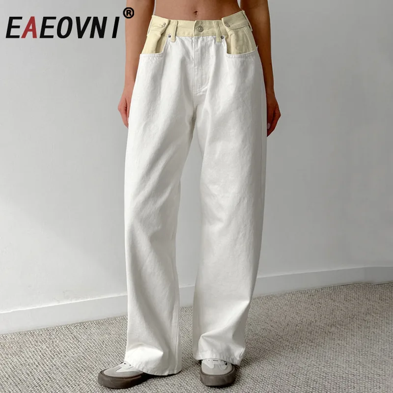 

EAEOVNI Fashion Y2K Women Pants High Street Contrast Color Loose Wide Leg Trousers Chic Casual 2025 New Clothing 1A678