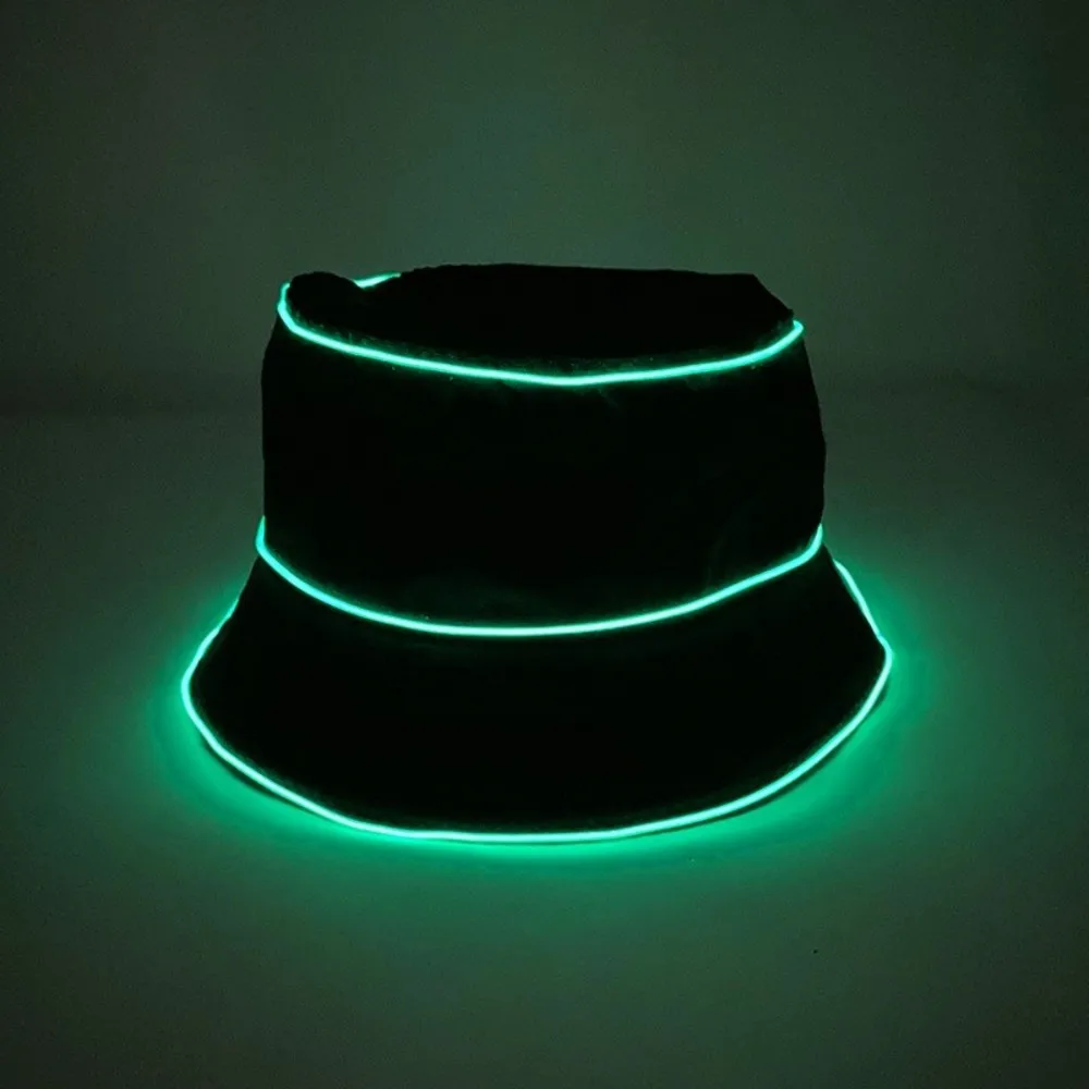 Simple Battery Powered LED Bucket Hat Flashing Modes Colorful Luminous Hat Grow in Dark Solid Color Flashing Glow Hat Halloween