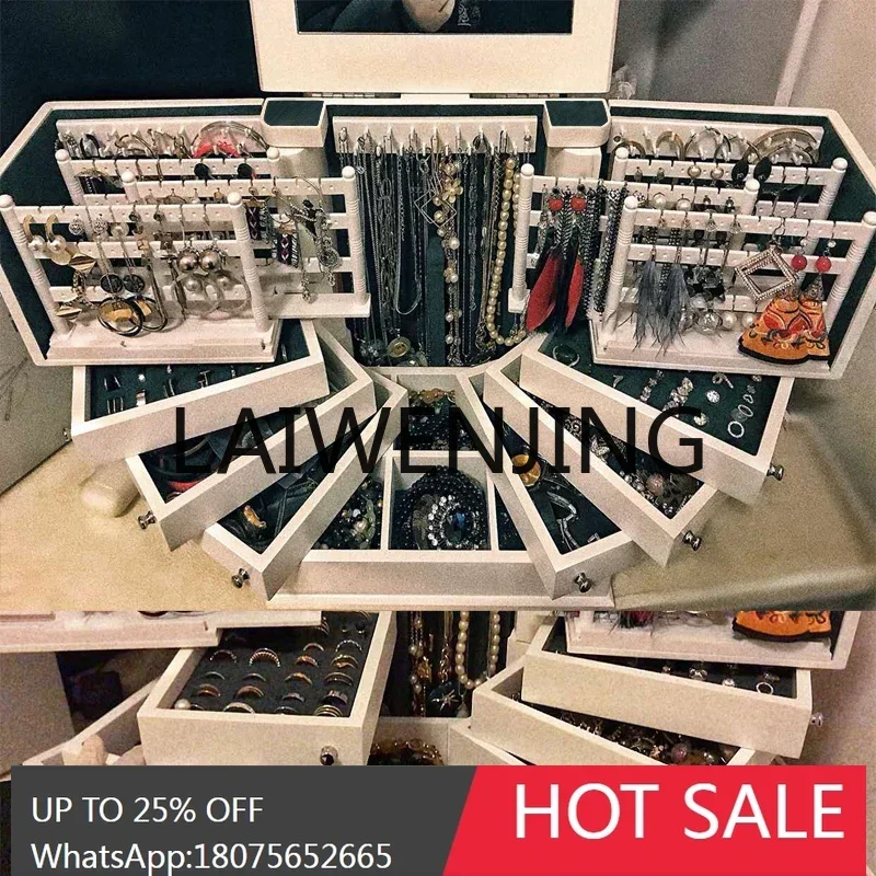 

Creative Layered Retro Jewelry Box Solid Wood European Princess Ornament Ring Earring Storage Box Large