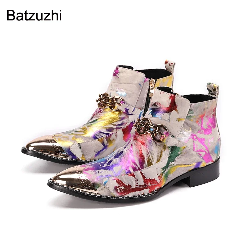 

Batzuzhi 2021 New Rock Men Boots Fashion Milti-color Leather Boots Men Short Ankle Party/Wedding Boots Male, Big Size EU38-46