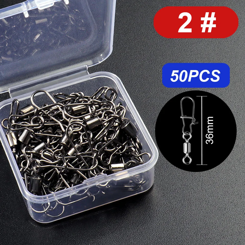 50 teile/schachtel Schwenk Snap Stecker Pin Roll Ring Angelgerät Box Schnalle Haken Locken Kit Draht Drehen Lager Pesca Werkzeug Getriebe