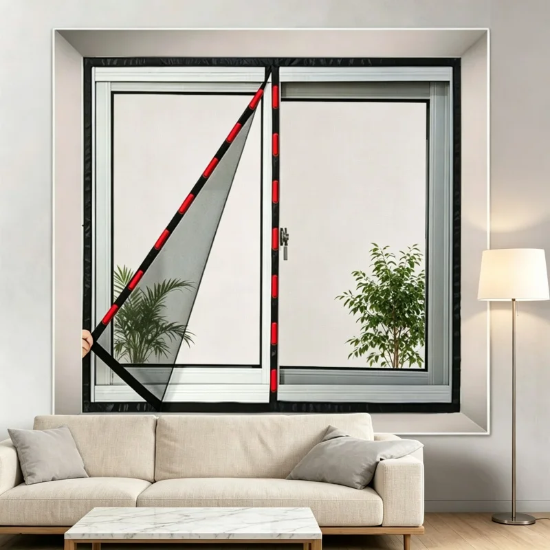 New Custom Black Magnetic Screen Window, Household Mosquito Repellent Velcro Screen Window