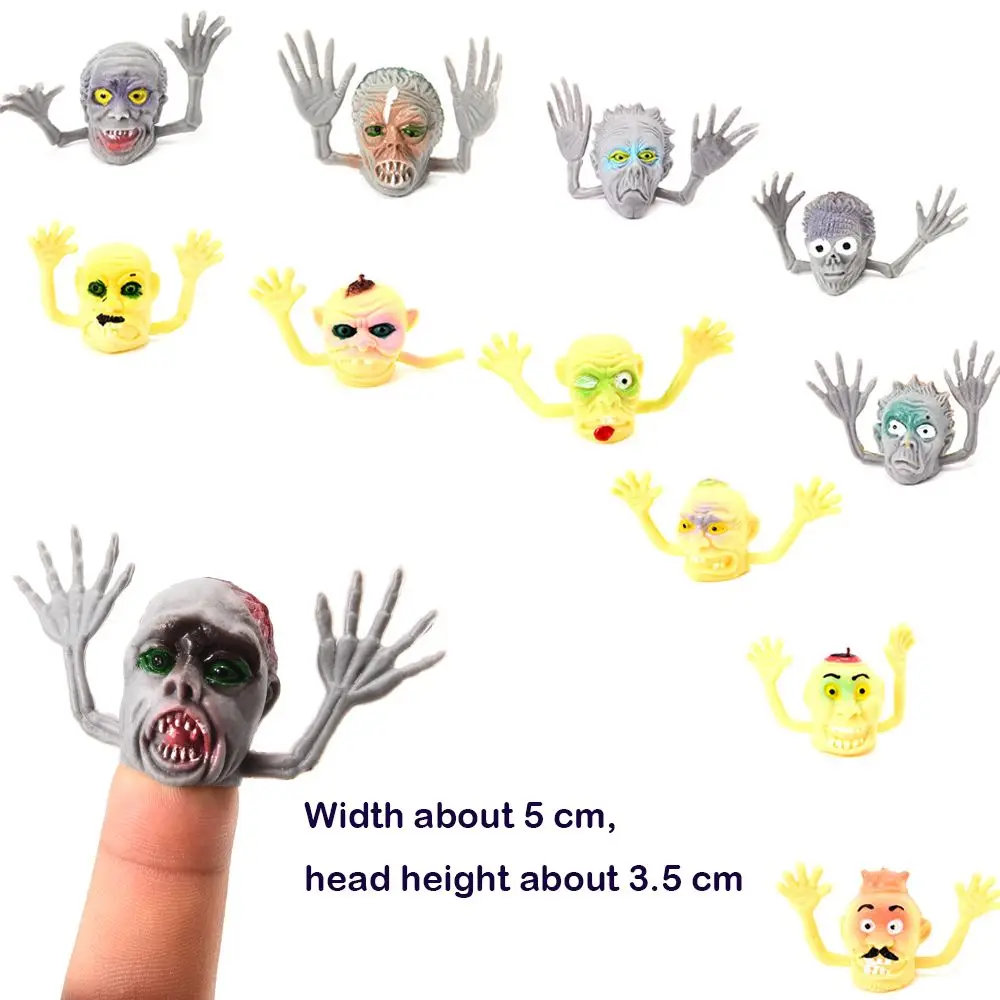 6 Pcs Resin Halloween Ghost Head Finger Toys Portable Unisex Mini Ghost Head Zombie Soft Telling Story Puppets Hand Toys Kid