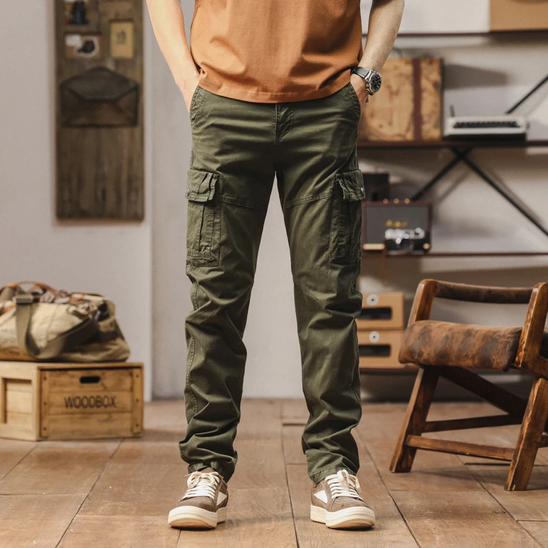 2025 جديد في الرجال السراويل البضائع مستقيم الساق القطن بناطيل كاجوال الذكور تمتد الجانب جيب الخريف ملابس العمل النمط التكتيكي العسكري #1