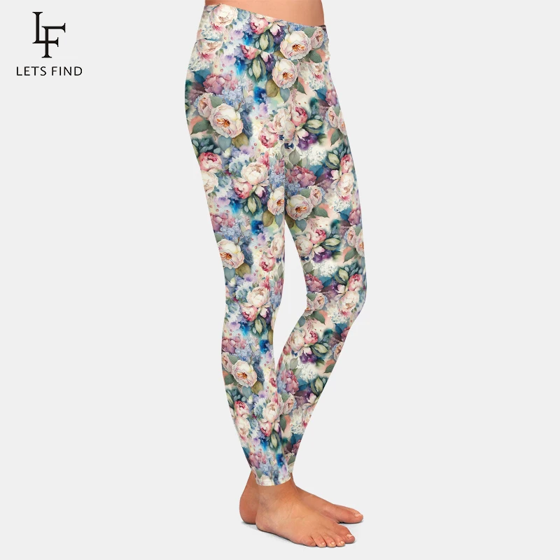 LETSFIND Fashion Women High Waist Pants 3D Colorful Abstract Flowers Bouquet Print Sexy Casual Trousers Woman\'s Leggings